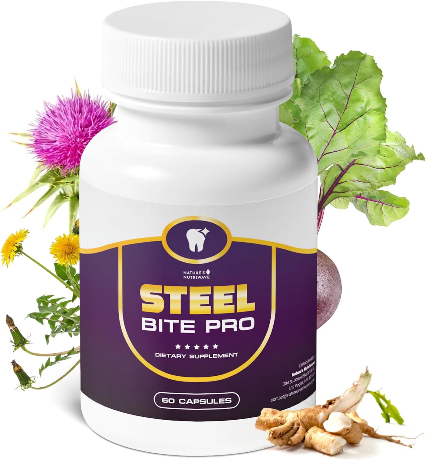 Steel Bite Pro – 23 Ingredientes de Origen Vegetal – 60 Cápsulas – 1 Mes