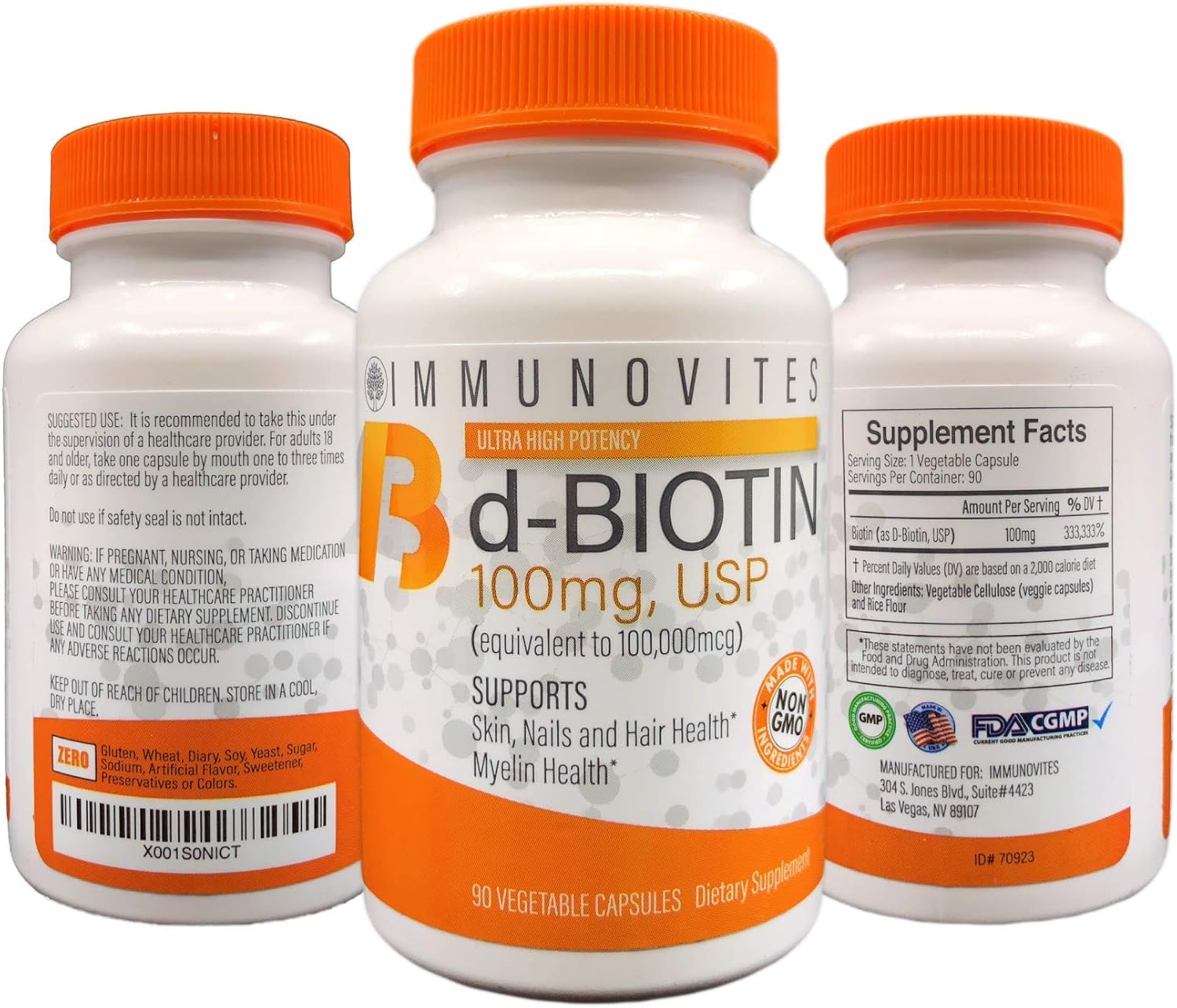 IMMUNOVITES Biotina de Alta Dosis 100 mg (100.000 mcg) 90 Cápsulas