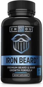 Zhou Iron Beard - Vitaminas para el Crecimiento de Barba con Biotina, Saw Palmetto y Vitaminas B - 60 Cápsulas Veganas