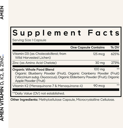 Amen Vitamina D3, K2 y Zinc con Mezcla de – La vitamina D contribuye al mantenimiento de los huesos en condiciones – Image 2