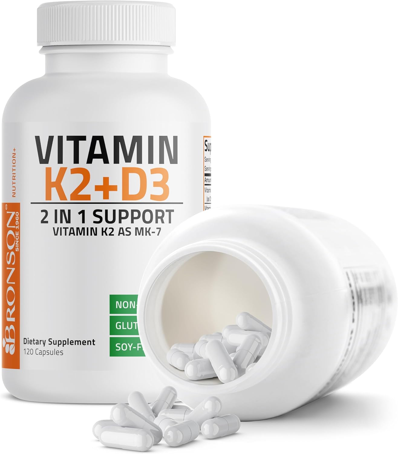 Bronson Vitamina K2 D3 (MK7) Suplemento 2-en-1 Complejo D3 y K2, 120 Cápsulas