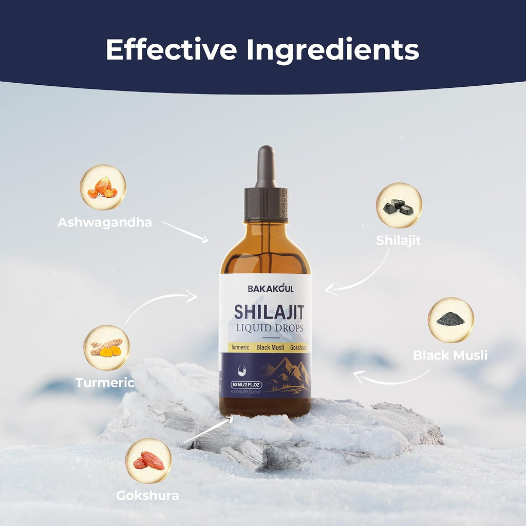 Shilajit Liquid Drops con Ashwagandha, Cúrcuma y Black Musli - Paquete de 2