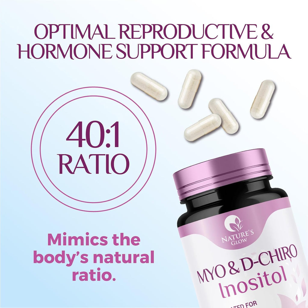 Myo-Inositol y D-Chiro Inositol 1025mg - Ratio 40:1 - Apoyo Ovárico y Hormonal - Vegano - Vitamina B8 - 60 Cápsulas