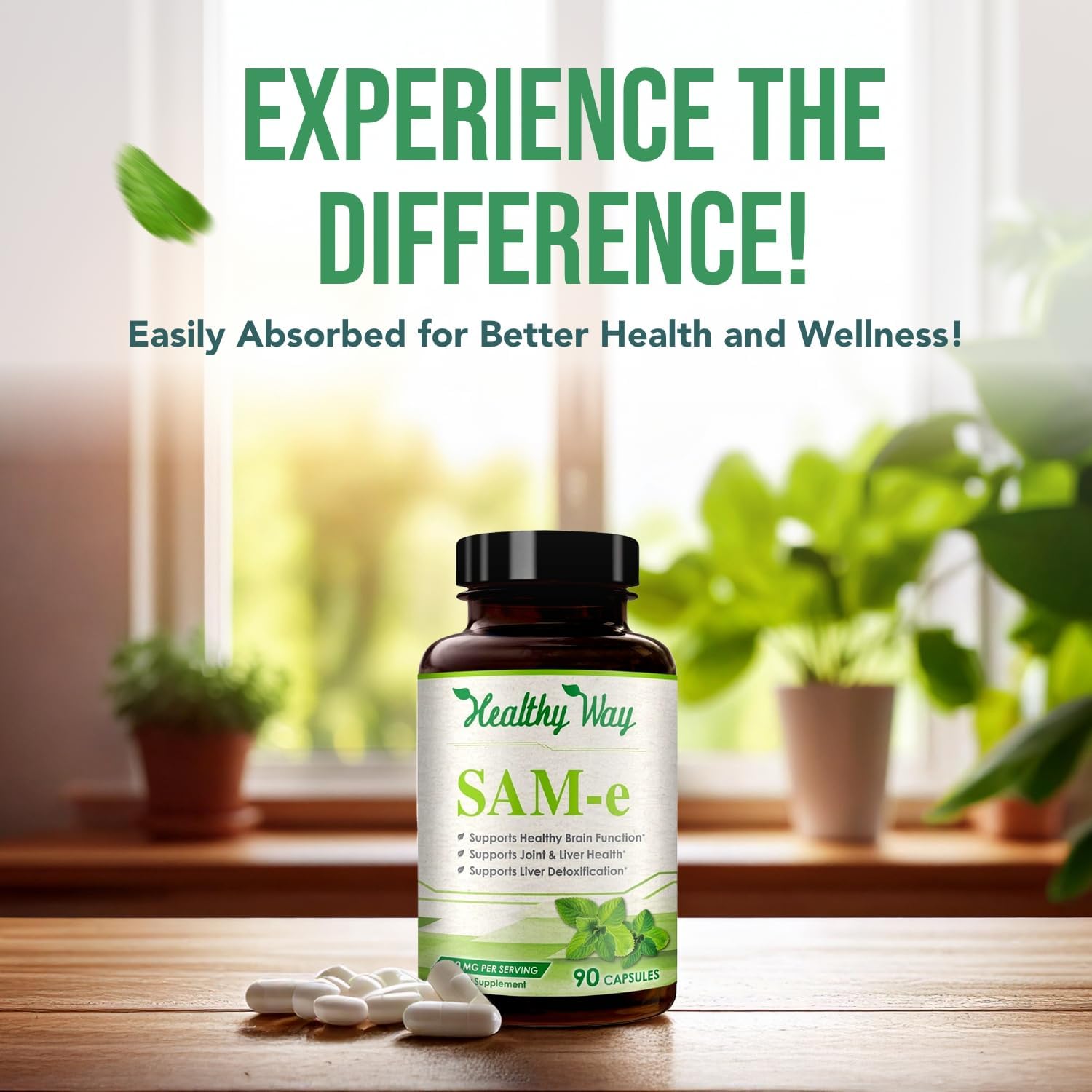 HealthyWayRx SAM-e 400 mg Cápsulas - S-Adenosilmetionina de Fácil Absorción (90 Cápsulas)