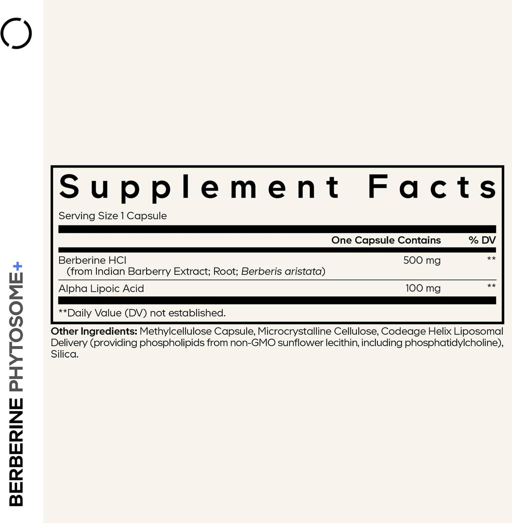 Codeage Berberine Phytosome - Berberina HCL, Ácido Alfa Lipoico, Complejo Fosfolípido - 60 Cápsulas