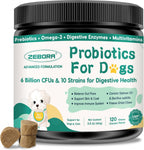 ZEBORA Probióticos para Perros y Gatos - 6 Mil Millones UFC con Enzimas Digestivas y Prebióticos - 120 Masticables