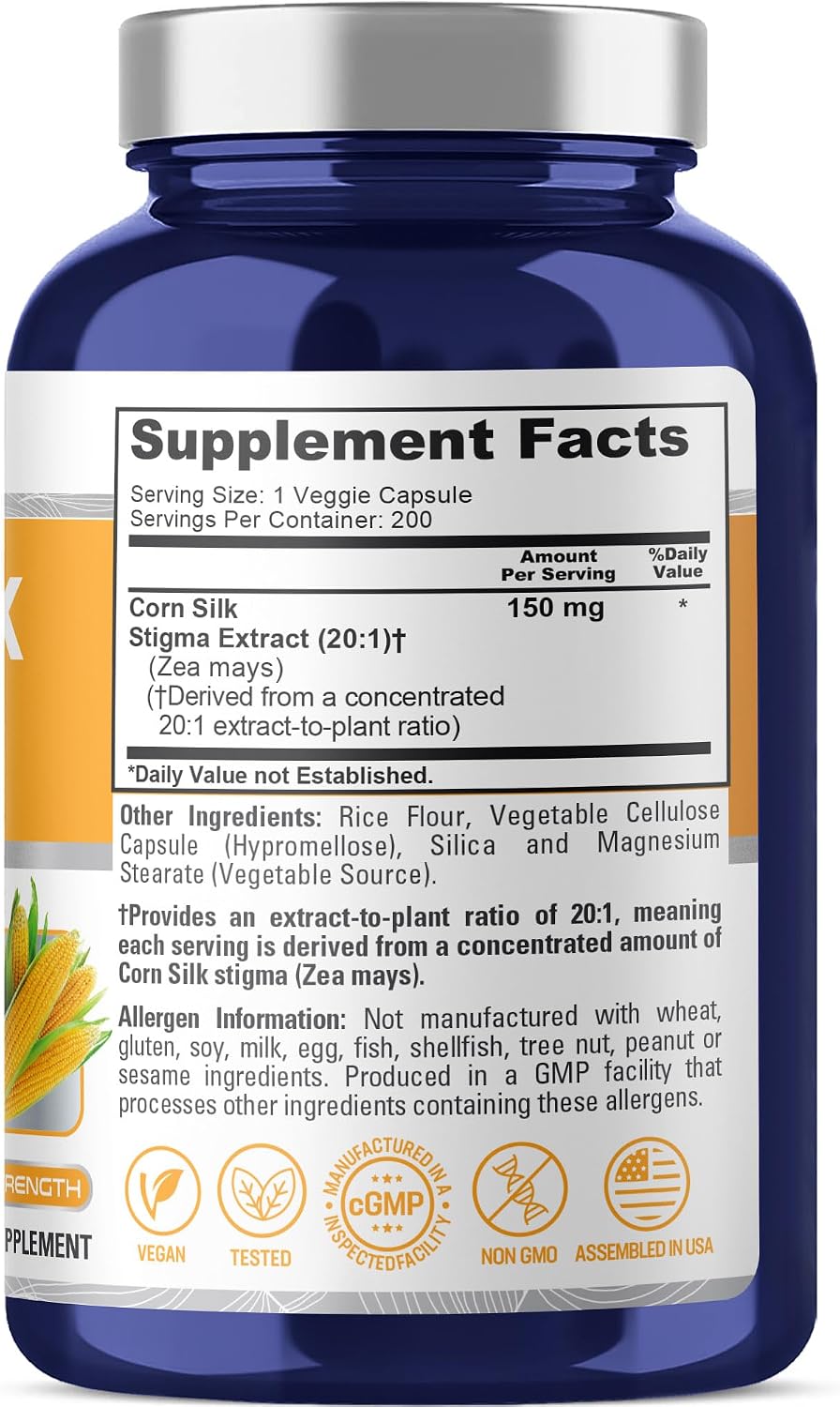 NusaPure Cápsulas de Seda de Maíz, 150 mg, 200 Cápsulas Veganas (No OGM, Vegano)
