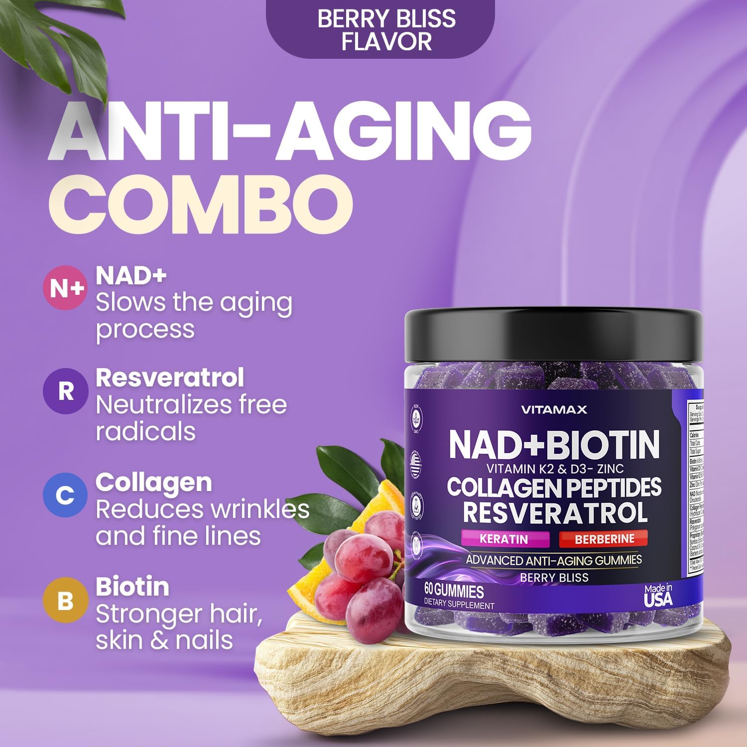 Vitamax Gominolas Antiedad NAD+ Resveratrol Berberina Biotina