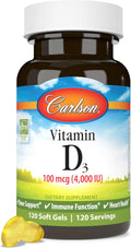 Carlson Labs Vitamina D 4000 UI Suplemento Dietético en Cápsulas Blandas, 120 Cápsulas