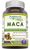 Pure Naturals Maca 950 mg - 360 Cápsulas Vegetales - Complemento Alimenticio No GMO Sin Gluten