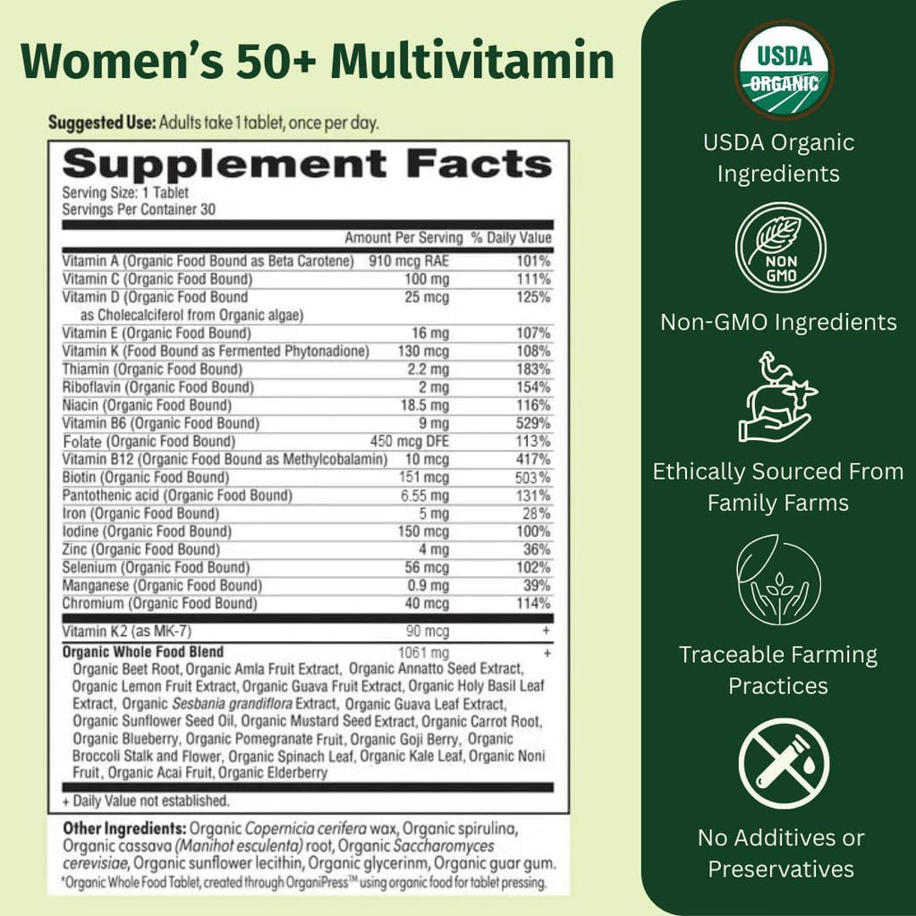 EarthFirst Organic Multivitamínico Diario para Mujeres 50+ 60 Comprimidos