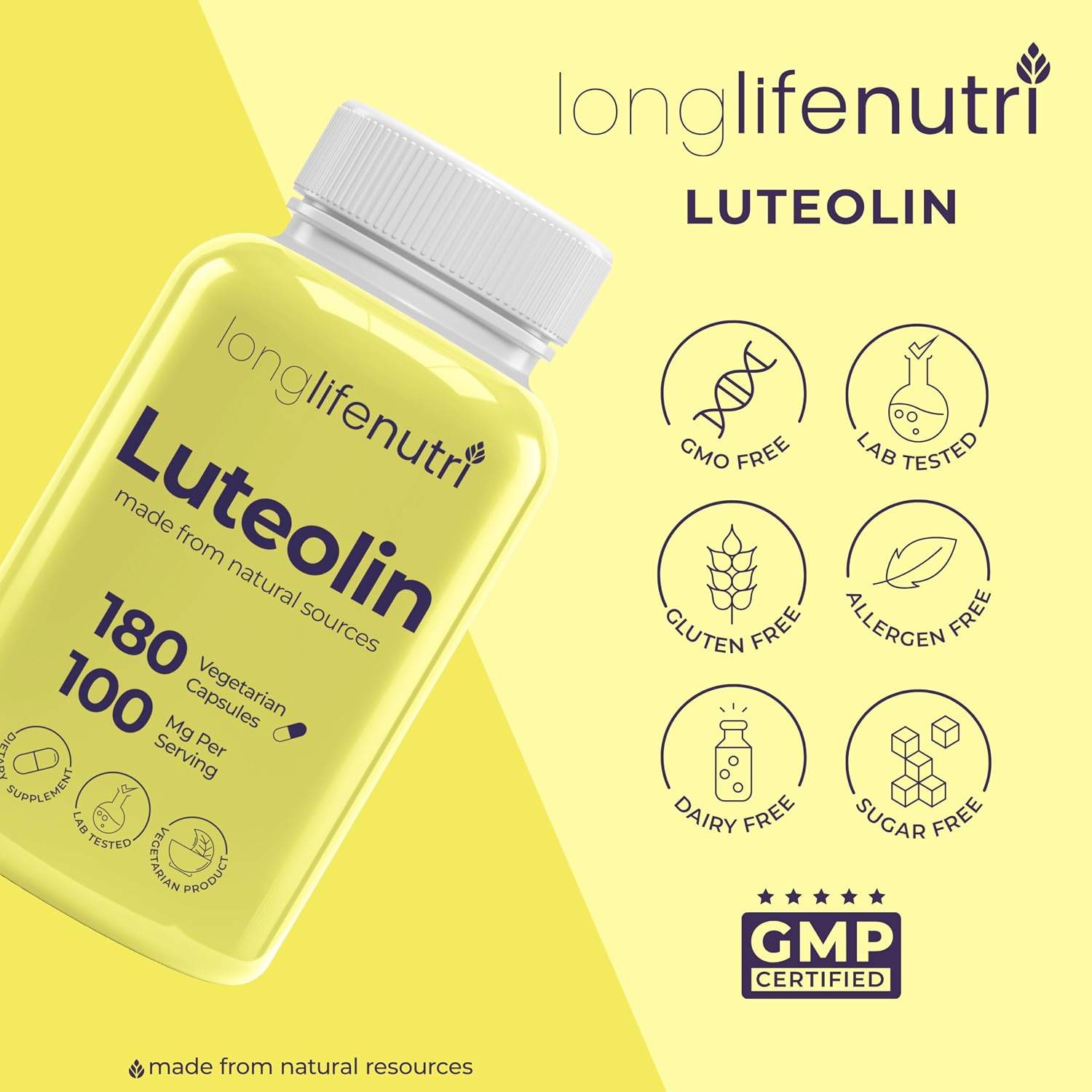 Luteolina 100mg - 180 Cápsulas Veganas - LongLifeNutri