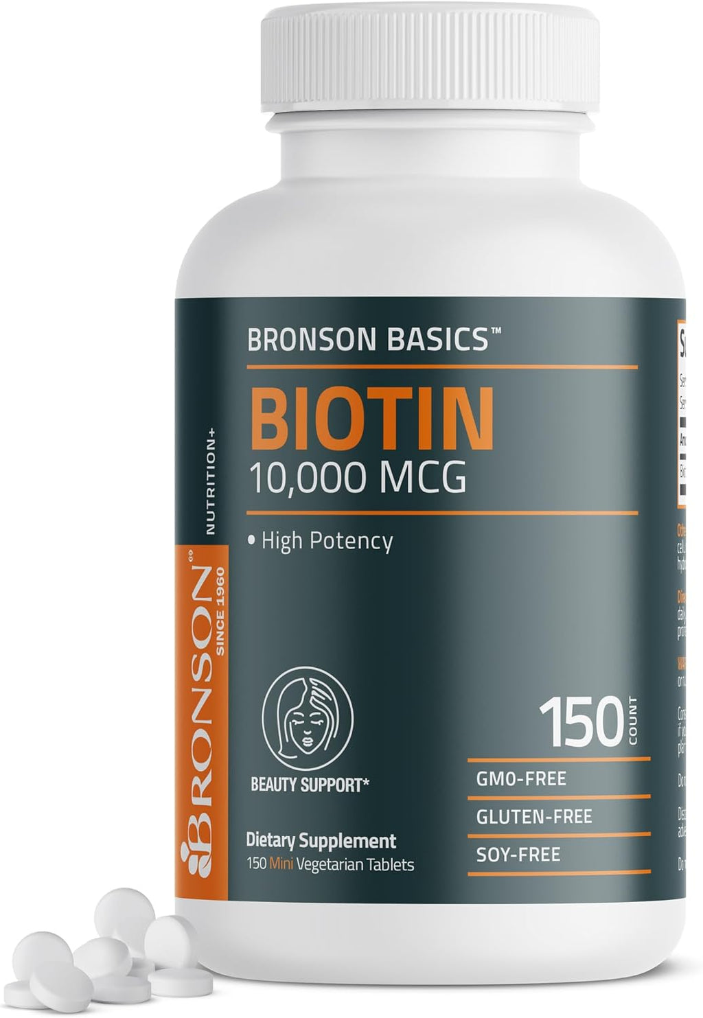 Bronson Biotina 10.000 mcg | 360 Comprimidos | Para el Mantenimiento del Cabello, Piel y Uñas | Vegetariano, No-GMO