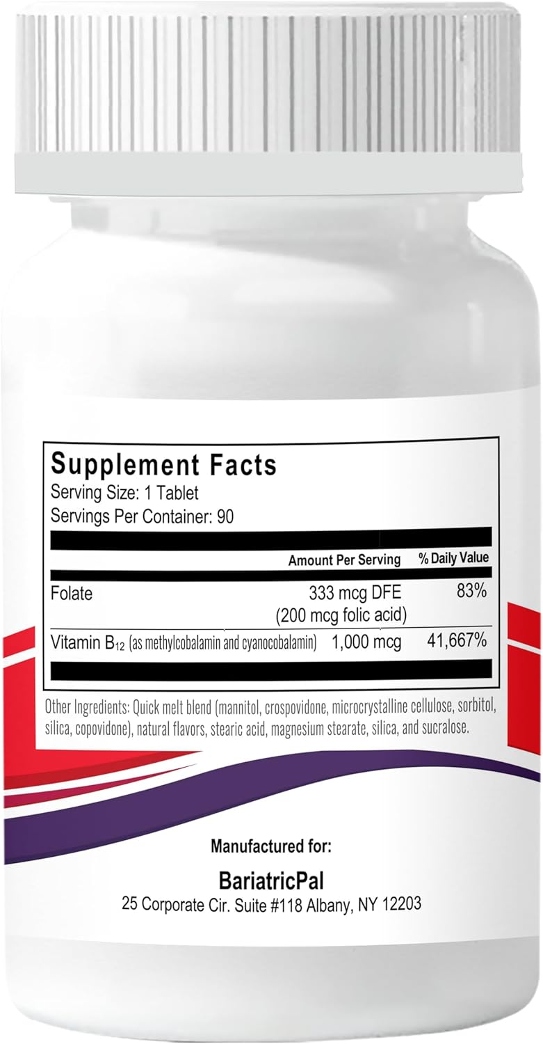 BariatricPal 1,000mcg B12 Quick Melts Sin Azúcar (90 Comprimidos) - Sabor a Bayas