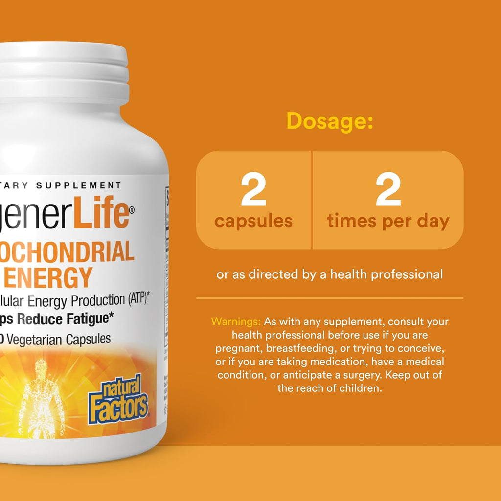 Natural Factors RegenerLife Cápsulas – Apoyo Mitocondrial y Energía Celular (120 Cápsulas)