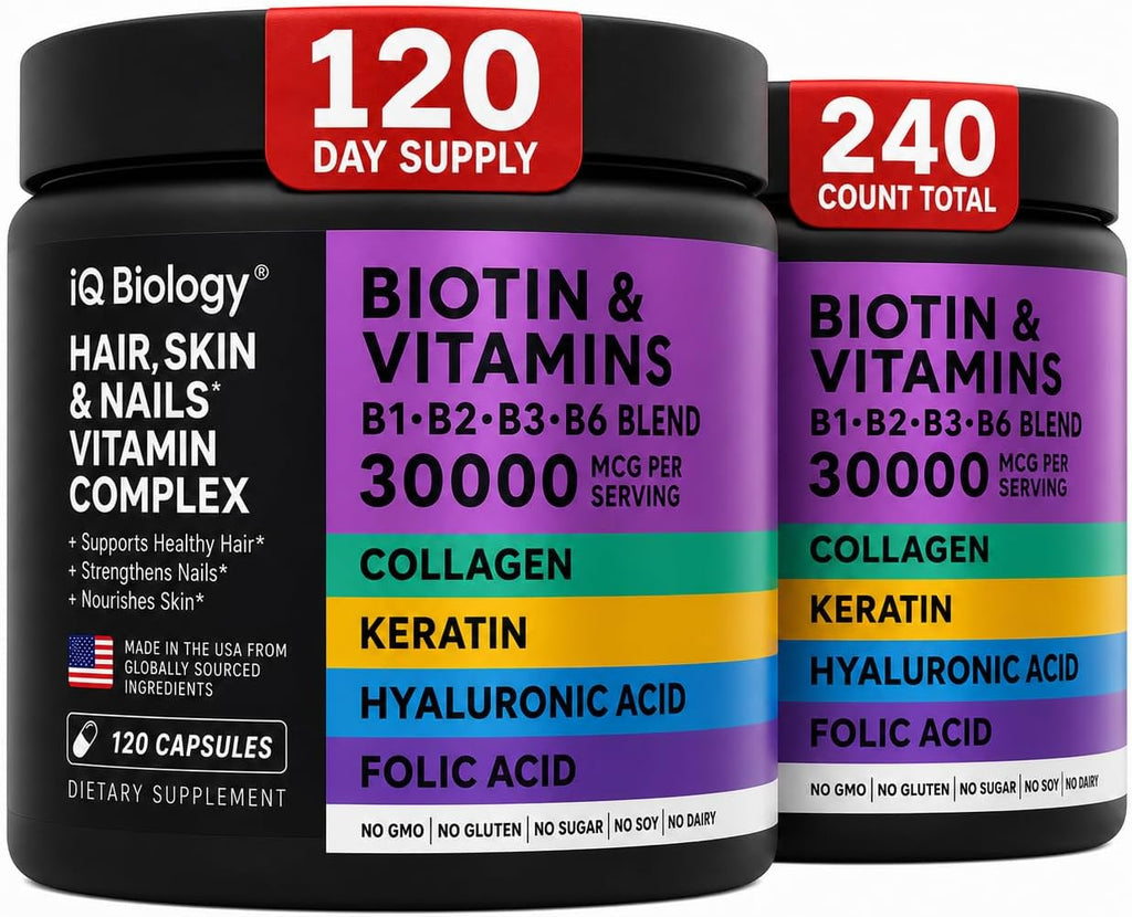 Biotina 10.000 mcg con Colágeno y Queratina para el Cabello - 60 Cápsulas