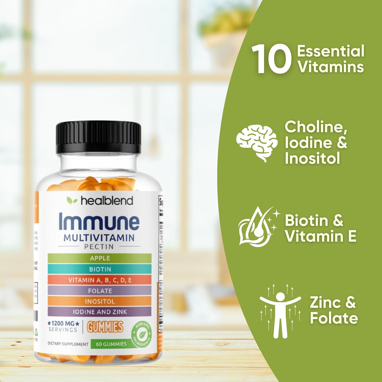 healblend Multivitamin Bear Gummies para Adultos | Vitaminas C, D3, B6, B12, Hierro, Zinc
