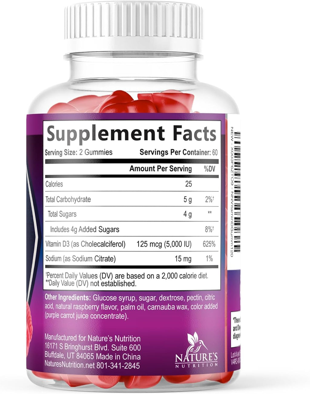 Suplemento de Vitamina D3 en Gominolas - 5000 UI por ración (120 gominolas)