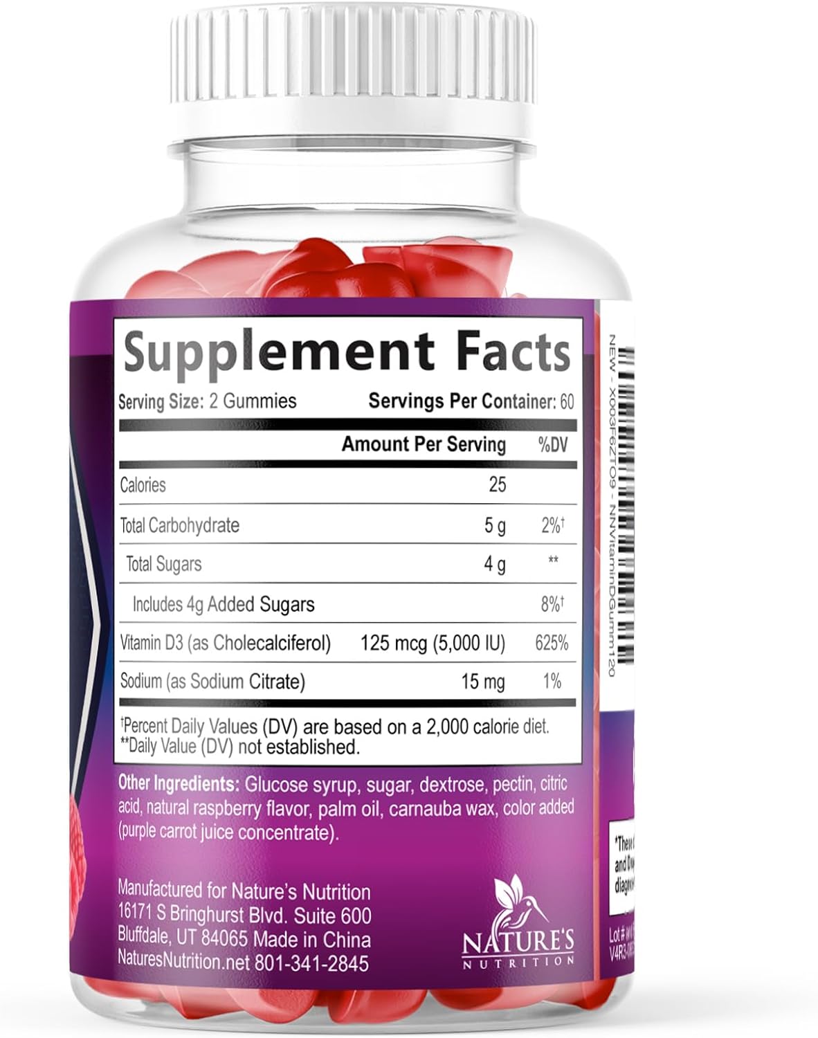 Suplemento de Vitamina D3 en Gominolas - 5000 UI por ración (120 gominolas)