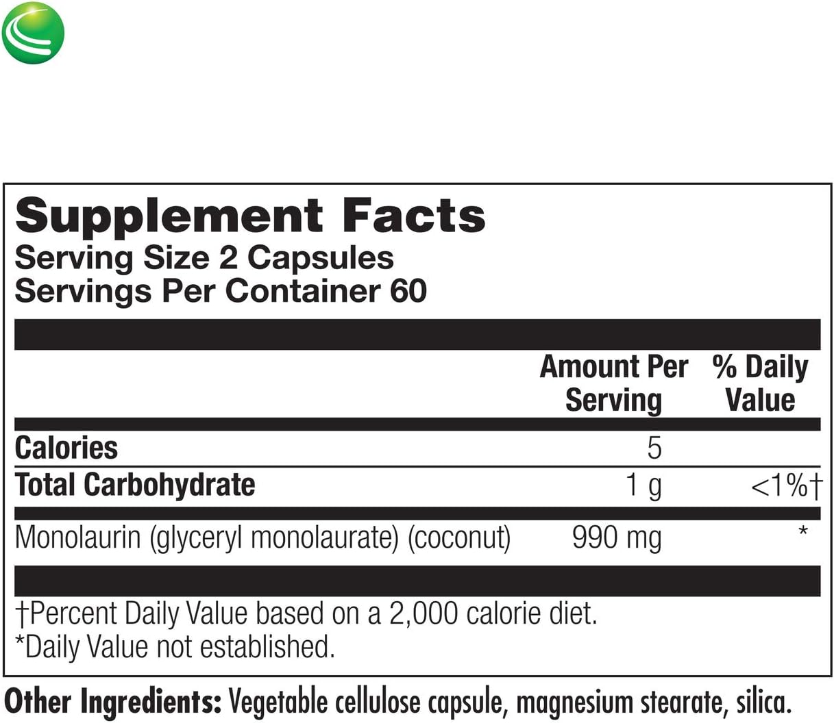 Nutra BioGenesis Monolaurin - Cápsulas de Monolaurina, 1000 mg por Dosis, 120 Cápsulas Veganas