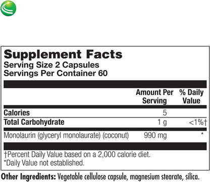 Nutra BioGenesis Monolaurin - Cápsulas de Monolaurina, 1000 mg por Dosis, 120 Cápsulas Veganas – Image 5