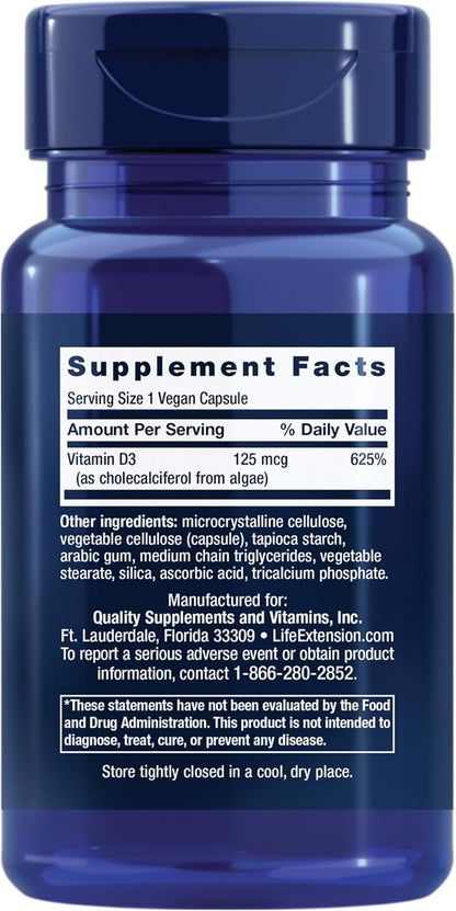 Life Extension Vitamina D3 Vegana 5000 IU – 60 Cápsulas – Image 2