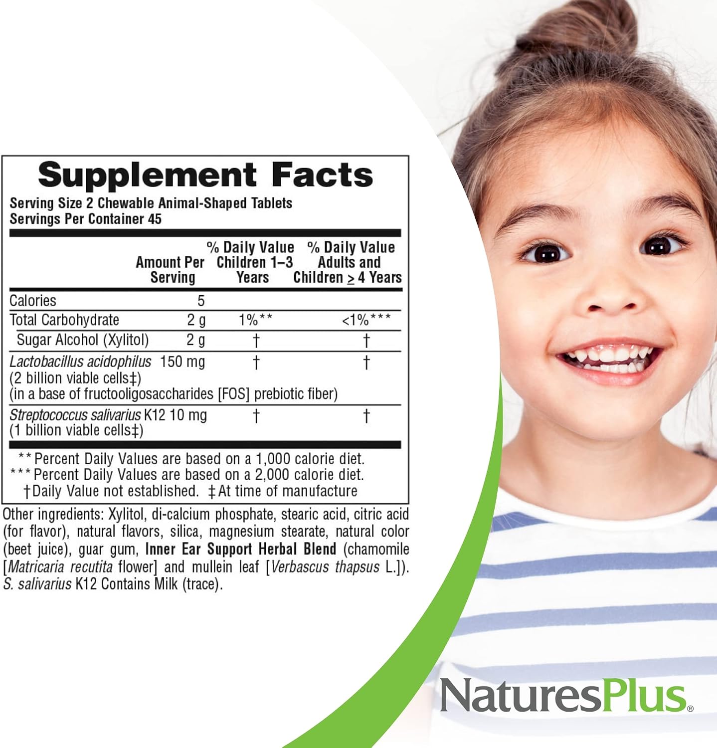 NaturesPlus Animal Parade Inner Ear Support · Probiótico Infantil Masticable · 90 Comprimidos con Sabor a Cereza