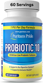 Puritan's Pride Probiotic 10 con Vitamina D, 60 Cápsulas