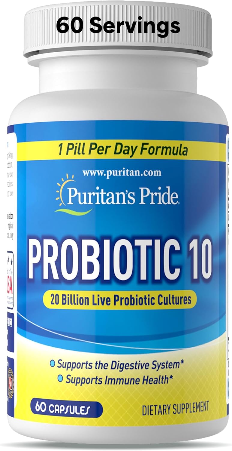 Puritan's Pride Probiotic 10 con Vitamina D, 60 Cápsulas