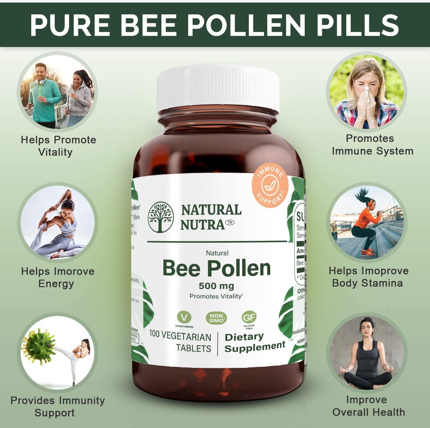 Natural Nutra Polen de Abeja 500 mg, 100 Comprimidos