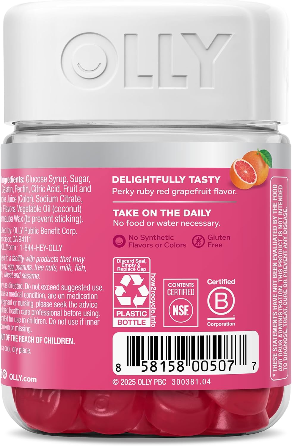OLLY Gominolas para Cabello, Piel y Uñas - Biotina 2500μg, Keratina y Vitamina C - Sabor a Pomelo - 60 unidades