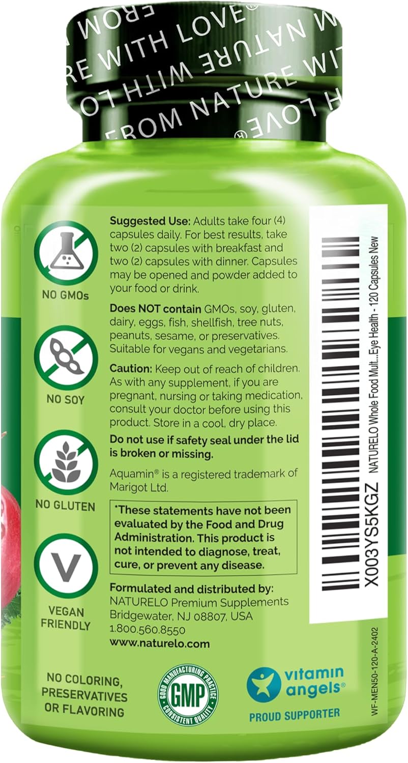 NATURELO Multivitamínico Completo para Hombres 50+ - 120 Cápsulas - Vegano - con Vitaminas, Minerales y Extractos Herbales Orgánicos