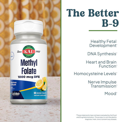 KAL Methyl Folate 1000 mcg - Metilfolato – Metabolismo de la homocisteína: El ácido fólico contribuye al – Image 3