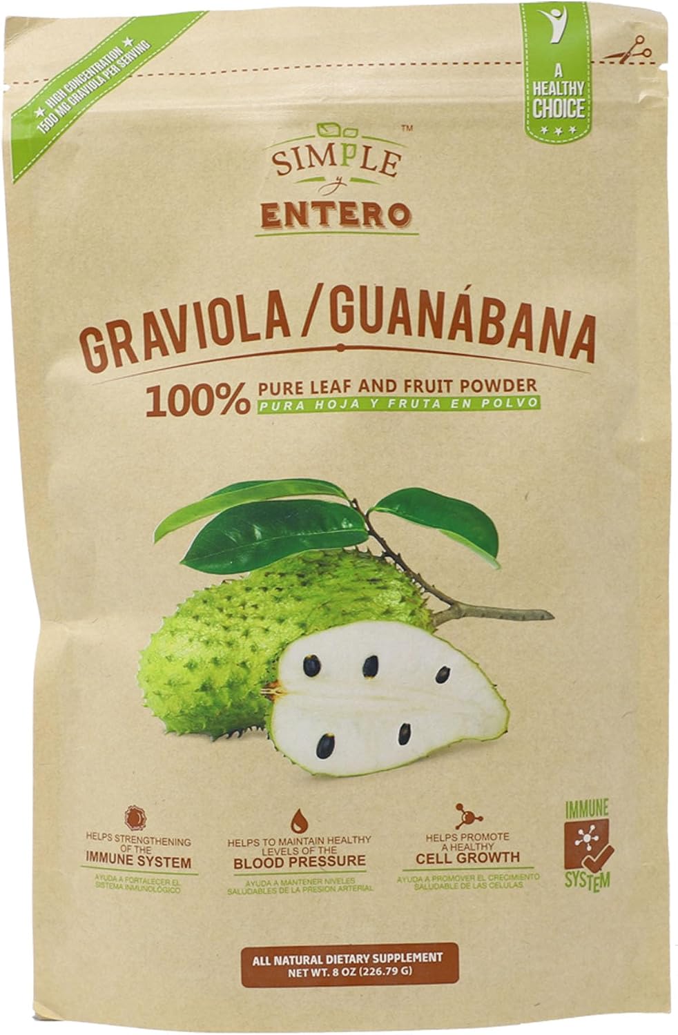 Graviola (Guánábana) en Polvo 100% Pura - Hoja y Fruta - 227 g (8 oz)