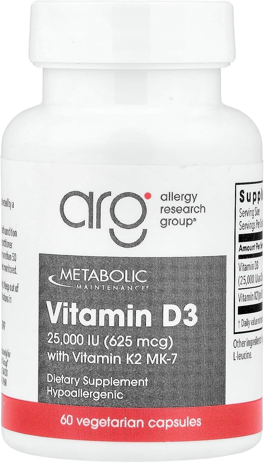 Vitamina D3 y K2 de Metabolic Maintenance, 25.000 UI, 60 Cápsulas