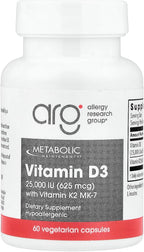 Vitamina D3 y K2 de Metabolic Maintenance, 25.000 UI, 60 Cápsulas