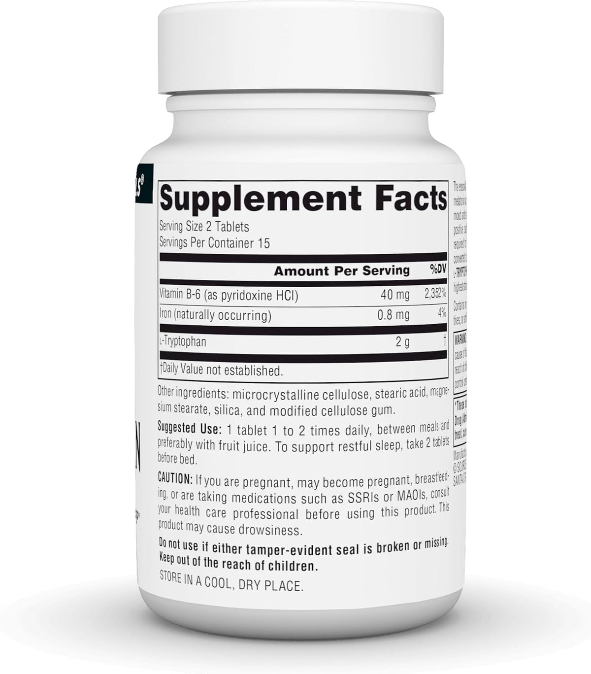 Source Naturals L-Tryptophan con Vitamina – Vitamina B-6: Contribuye al funcionamiento normal del sistema – Image 2