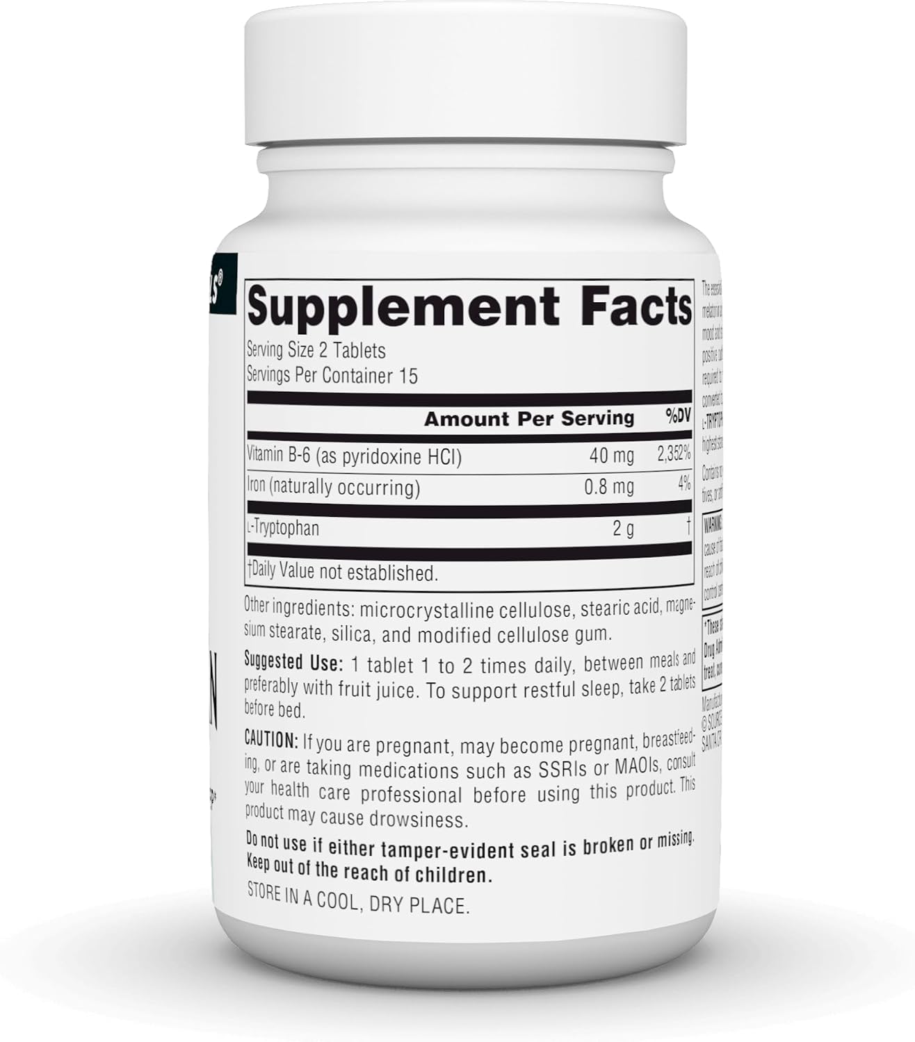 Source Naturals L-Tryptophan con Vitamina B-6 - Apoyo al Estado de Ánimo, Relajación y Sueño* 1000 mg - 30 Comprimidos