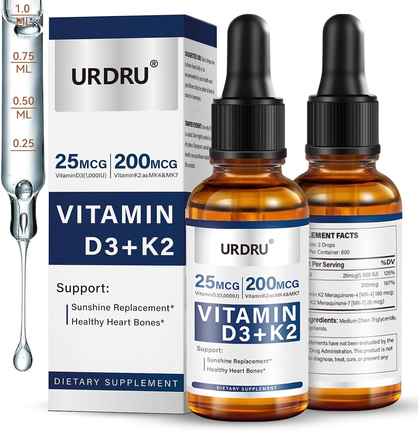 URDRU Gotas Líquidas Orgánicas de Vitamina D3 y K2 - 30ml