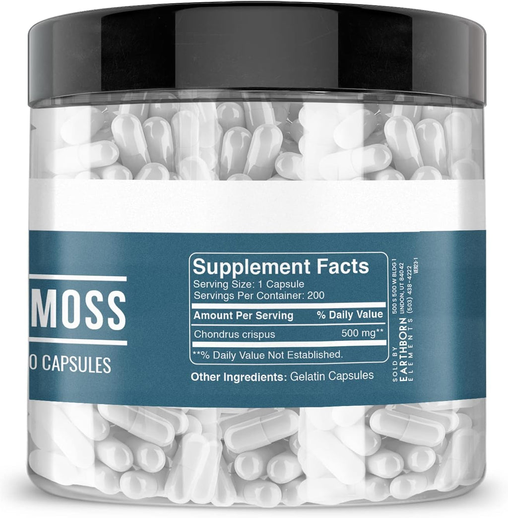 Earthborn Elements Irish Sea Moss 200 Cápsulas, Puro y Sin Diluir, Sin Aditivos