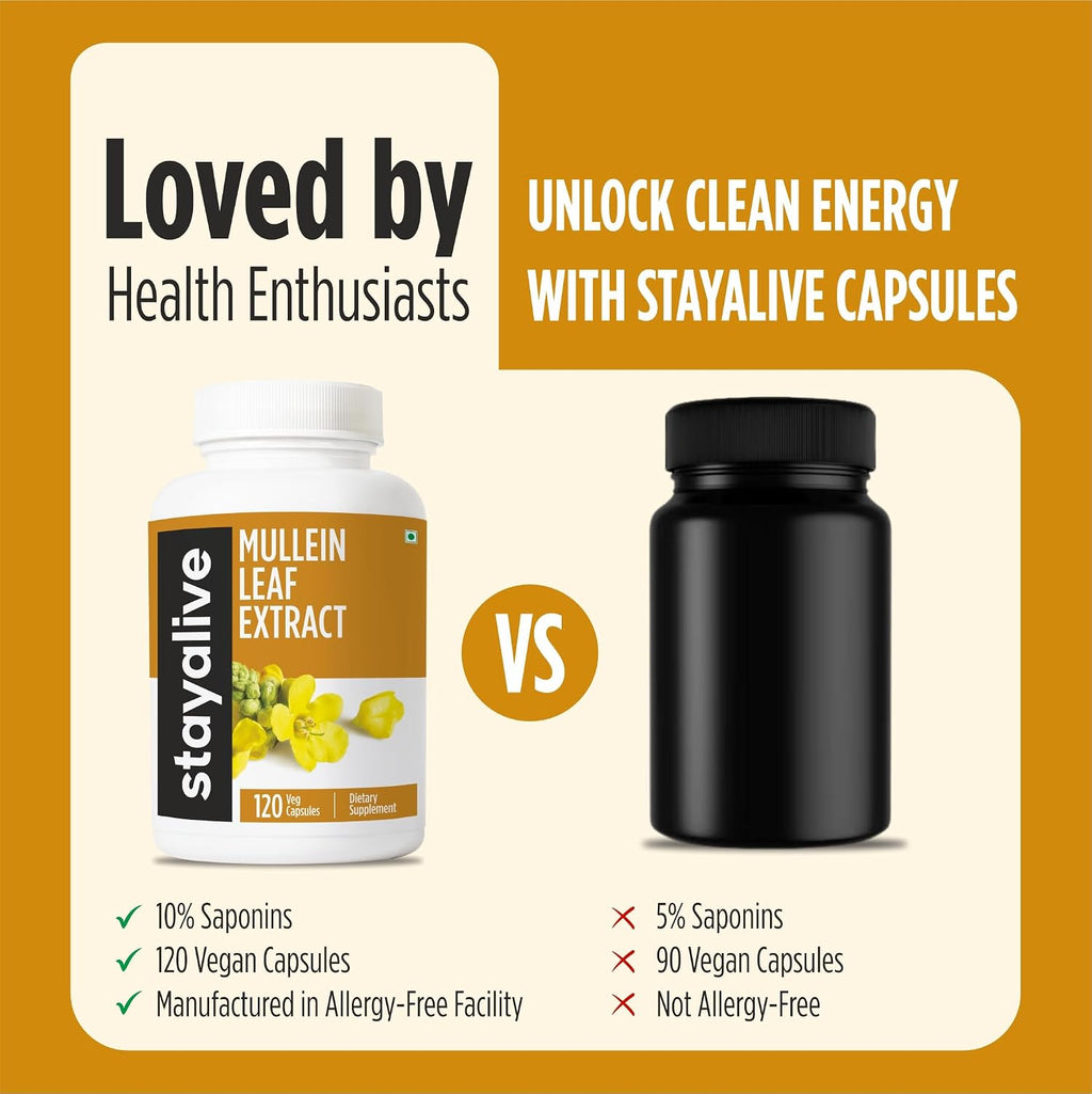 Extracto de Hoja de Gordolobo 1000mg (10:1), 120 Cápsulas Veganas - STAY ALIVE