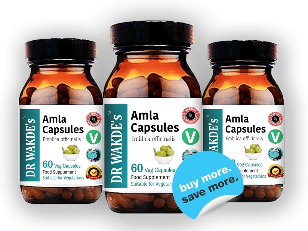 DR WAKDE'S Amla Capsules (Amalaki, Indian Gooseberry, Emblica officinalis) - 60 Veg. Caps. - Natural Vegan Supplement