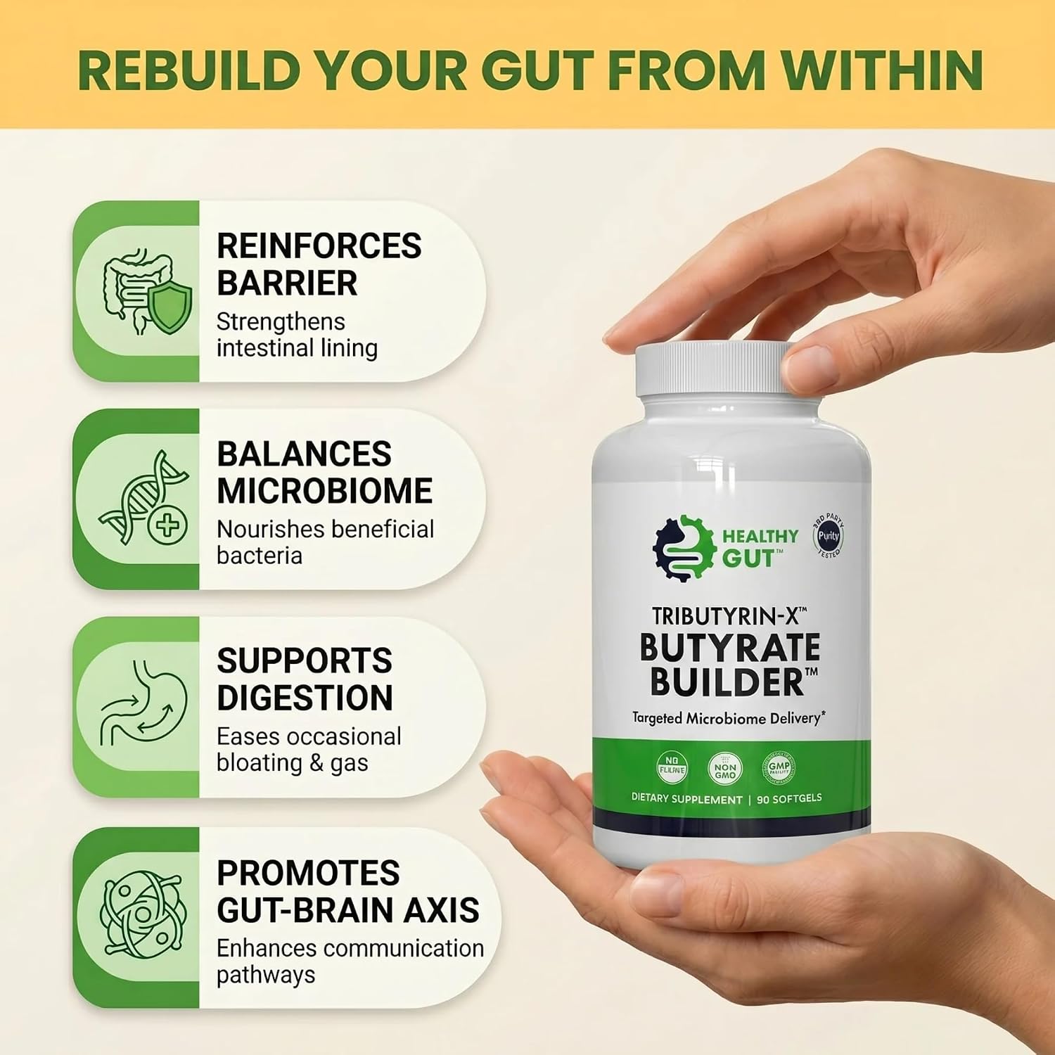 Healthy Gut Tributyrin-X – Suplemento de Butirato Altamente Biodisponible | 90 Cápsulas Blandas