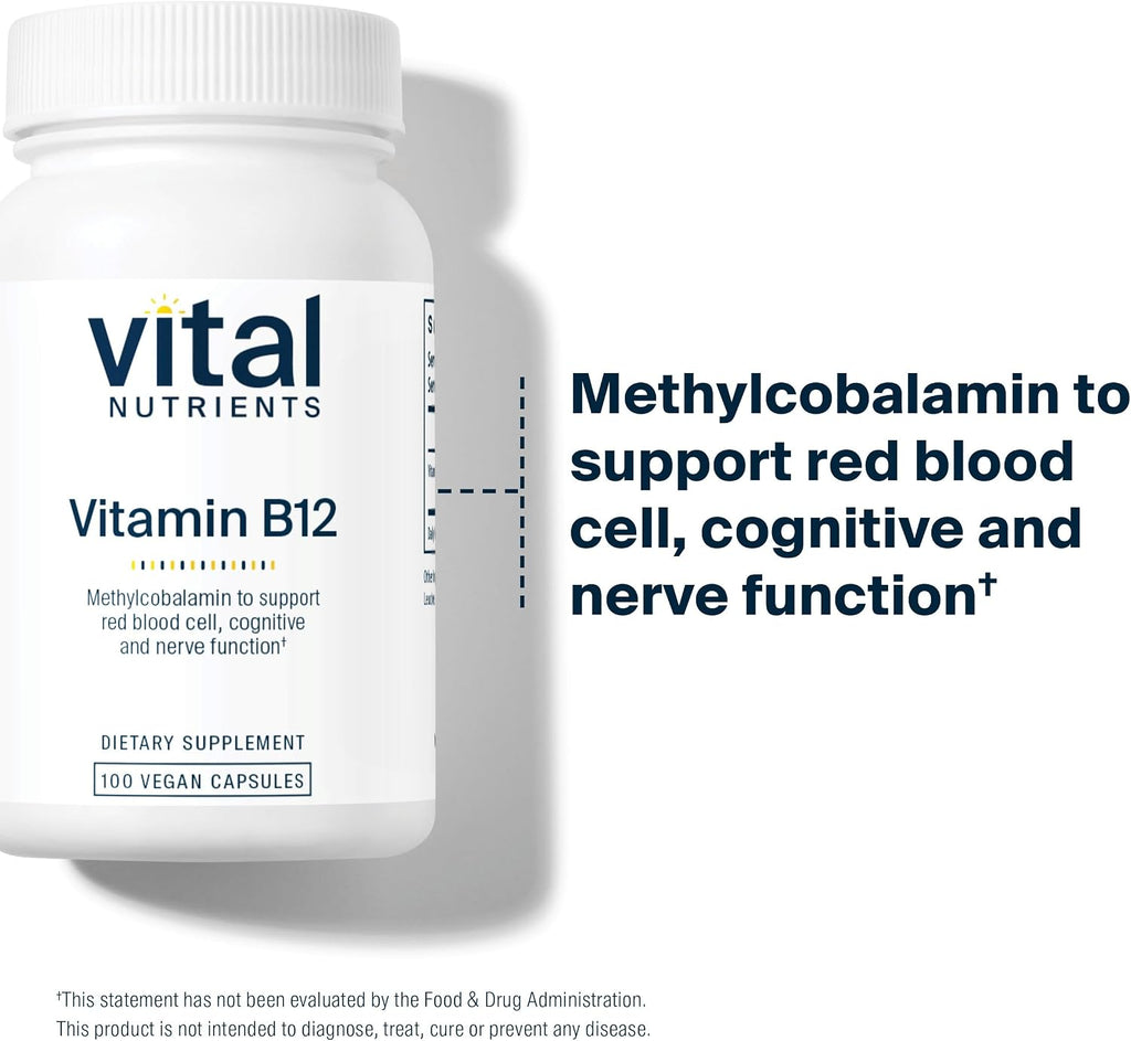 Vital Nutrients Vitamina B12 1000mcg - Metilcobalamina Vegano - 100 Cápsulas