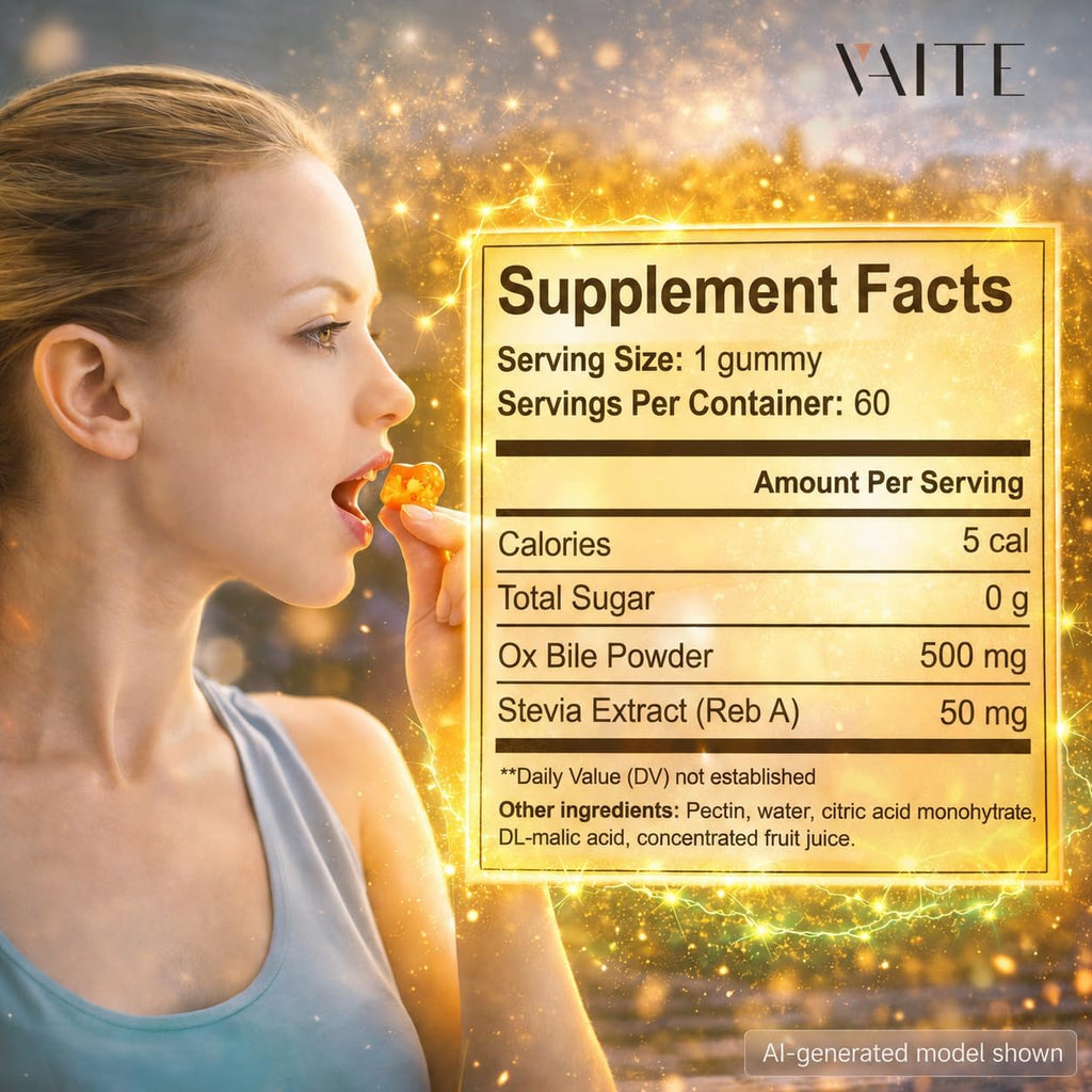 VAITE Gominolas de Bilis de Buey – 500mg Apoyo Digestivo para la Vesícula y Salud Intestinal – Sin OGM, Sin Azúcar, Sin Gluten – 60 Gomitas Masticables