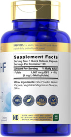 Carlyle 5-MTHF L Metilfolato 1mg | 120 Cápsulas | Complemento No Transgénico y Sin Gluten