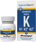 Superior Source Advanced Triple K - Bone Supplement with Vitamins K1 and K2 - 30 Instant Dissolve Tablets