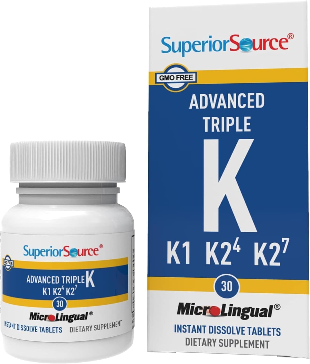 Superior Source Advanced Triple K - Bone Supplement with Vitamins K1 and K2 - 30 Instant Dissolve Tablets