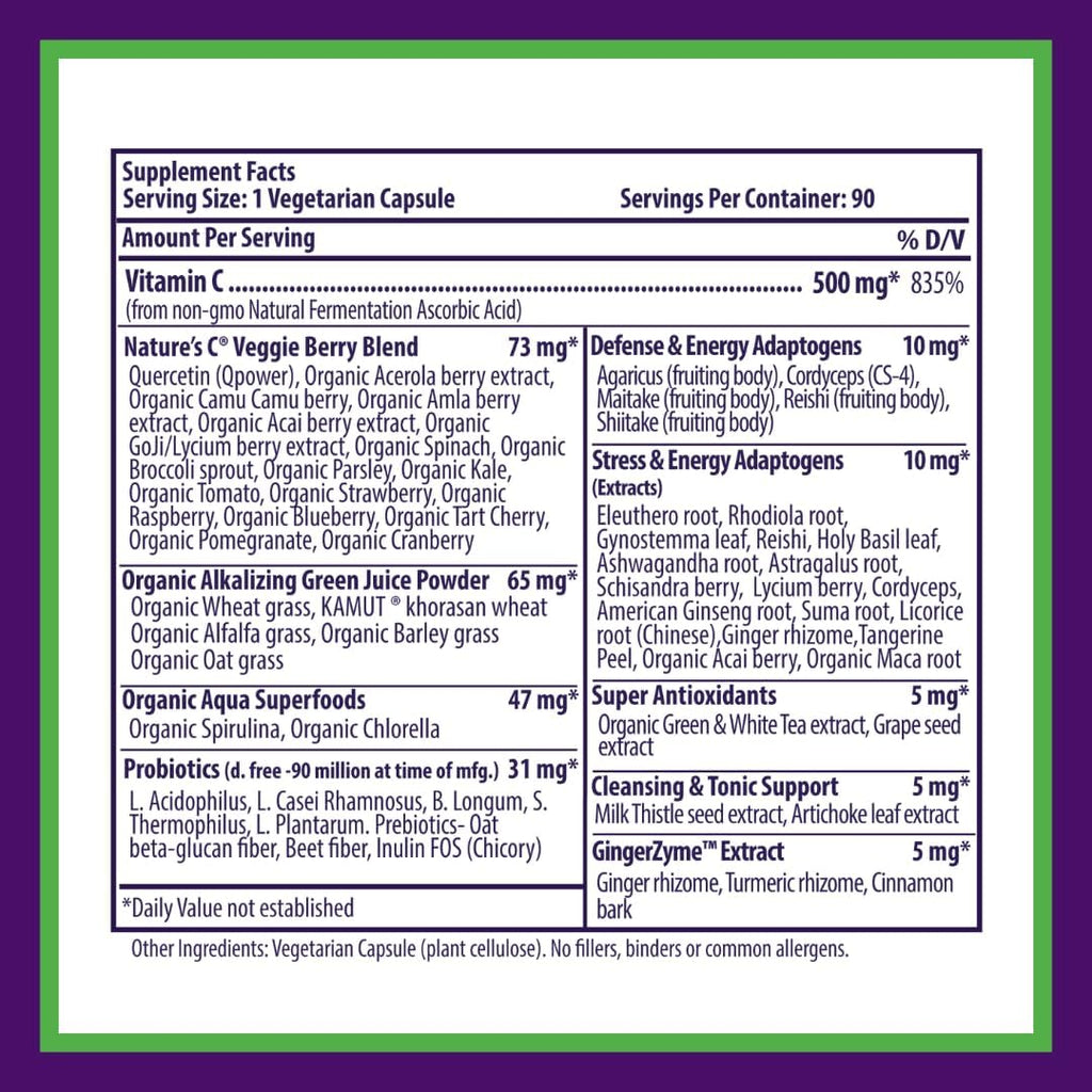 Paradise Herbs Earth's Blend Vitamina C con Adaptógenos y Superalimentos, 90 Cápsulas Vegetales