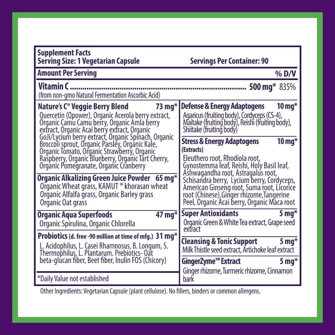 Paradise Herbs Earth's Blend Vitamina C con Adaptógenos y Superalimentos, 90 Cápsulas Vegetales